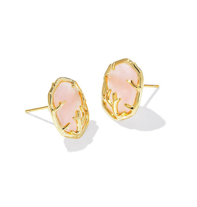 kendra scott daphne coral fram stud earrings gold rose quartz