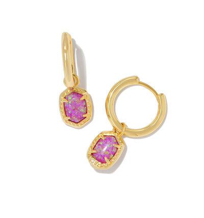 kendra scott daphne framed huggie earrings gold magenta kyocera opal