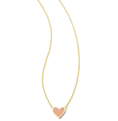 kendra scott framed ari heart necklace gold light pink drusy