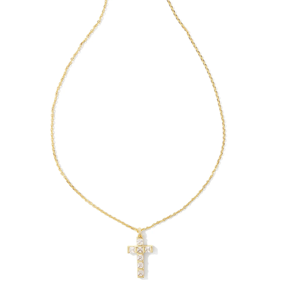 kendra scott gracie cross short pendant necklace gold white crystal