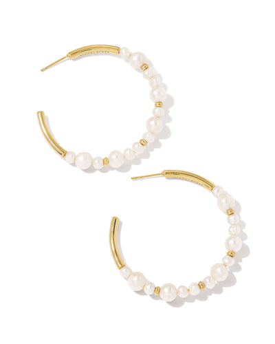 kendra scott jovie beaded hoop earrings gold white pearl