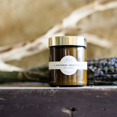 roam homegrown soy candle lavender driftwood