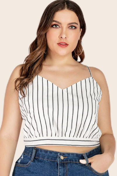 plus size striped tie back cropped cami