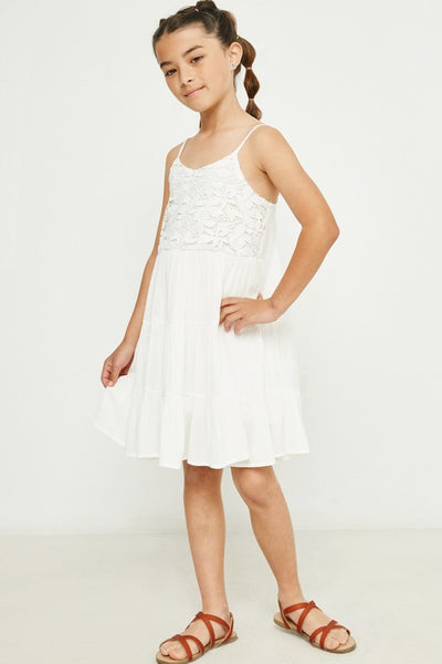 hayden girls youth lace bodice tiered tank dress white