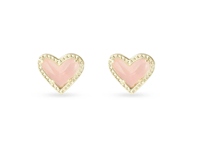 kendra scott ari heart stud earrings gold rose quartz