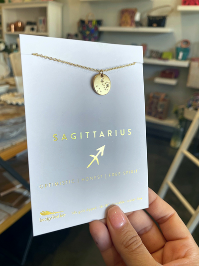 lucky feather gold zodiac horoscope necklace sagittarius