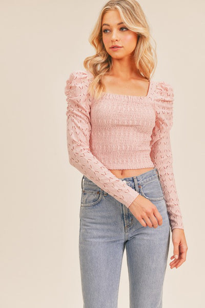 lush puff sleeve square neck top rose pink