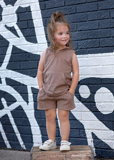 kids austin waffle knit top and shorts set brown