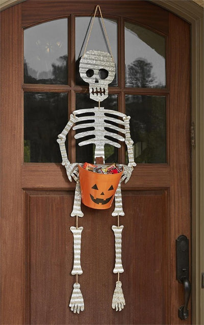 mud pie Halloween skeleton candy bucket door hanger