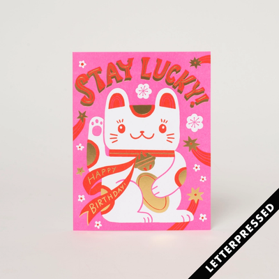 hello lucky greeting card happy birthday stay lucky cat