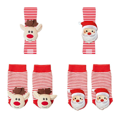 holiday christmas baby rattle socks set reindeer santa