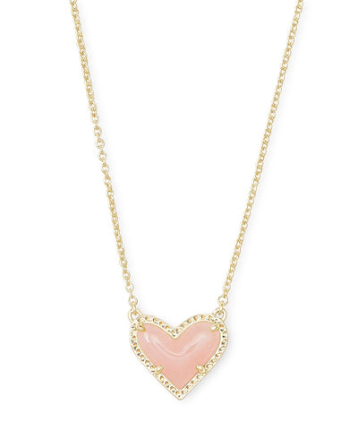 kendra scott ari heart pendant necklace gold rose quartz
