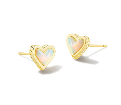 kendra scott framed ari heart stud earrings gold white opalescent resin