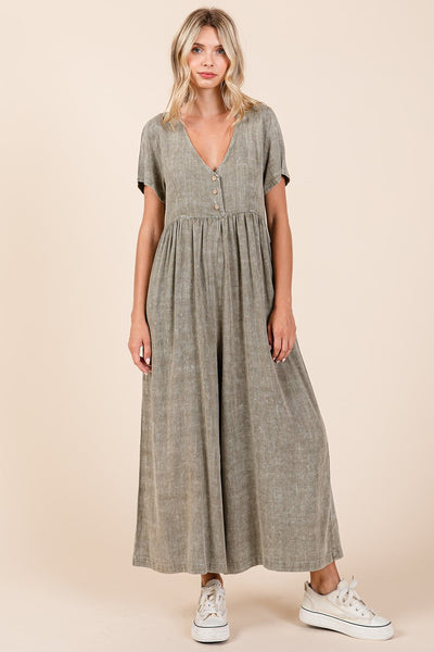 umgee Mineral Wash Flowy Wide Leg Jumpsuit