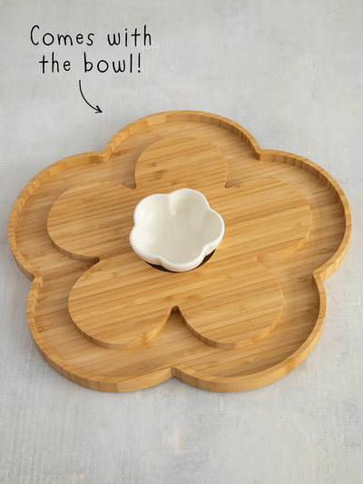 Natural Life Bamboo Flower Charcuterie Serving Board with Bowl