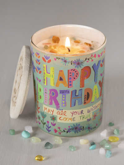 Natural Life Gemstone Candle Happy Birthday