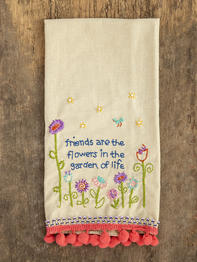 natural life linen embroidered hand towel friends