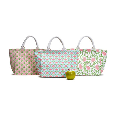 twos company floral block print thermal lunch tote bag