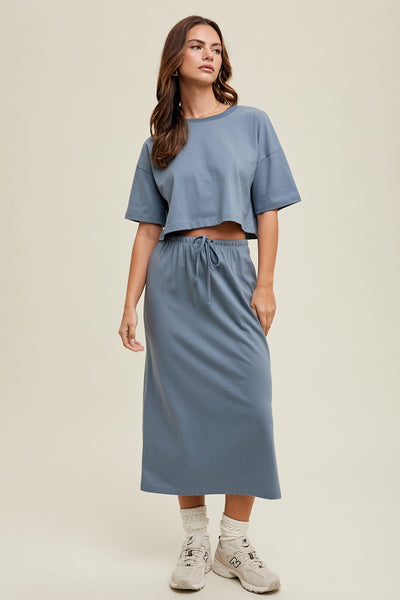 Wishlist Lio Crop Tee and Midi Skirt Two Piece Set