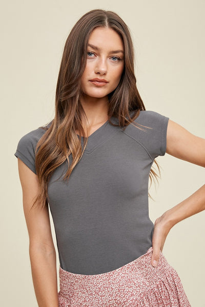 wishlist fitted knit v neck top charcoal grey