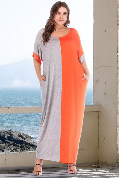 plus size color block tshirt dress with pockets