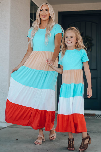 youth girls color block maxi dress
