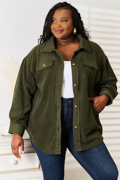 heimish cozy girl button down shacket olive