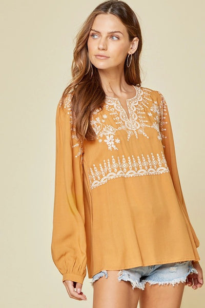 embroidered babydoll top marigold