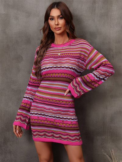 multicolored stripe mini sweater dress pink
