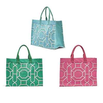 chinoiserie canvas tote bag blue green pink
