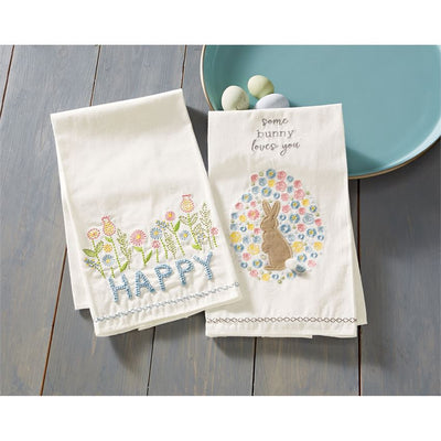 embroidered spring tea towel floral happy bunny mud pie