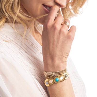 enewton classic 3mm gold bead bracelet athena charm labradorite blue lace agate