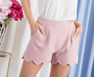 high waisted scallop shorts pink