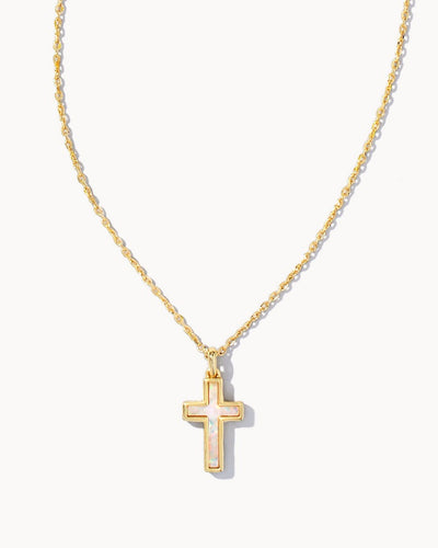 kendra scott cross pendant necklace gold white opal