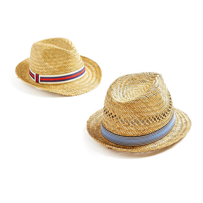kids straw hat fedora ribbon stripes red navy blue