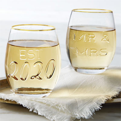 mr & mrs est. 2020 wedding wine glass set mud pie