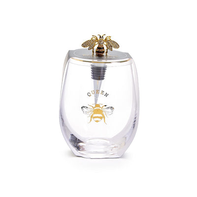 queen bee stemless wine glass and stopper set