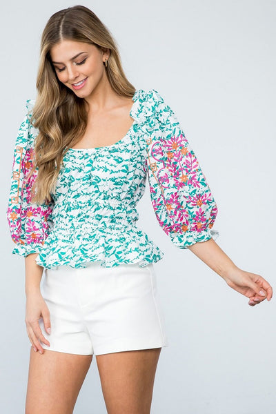 thml embroidered puff sleeve blouse top white