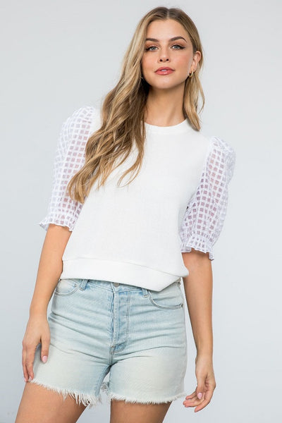 thml sheer sleeve knit top white
