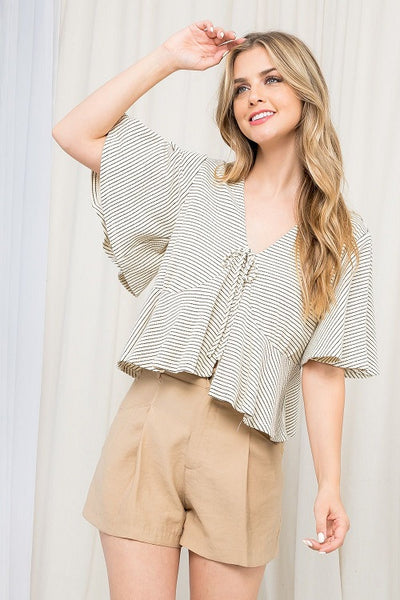 thml stripe front tie floqy cardigan top