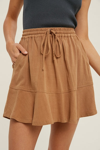 wishlist linen drawstring mini skirt caramel